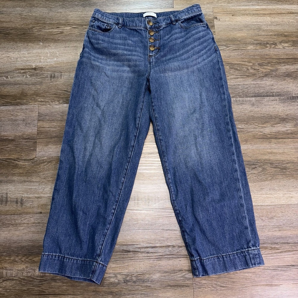 LOFT High Rise Wide Leg Medium-Wash Blue Denim Jeans Womens 4 Button-Front
